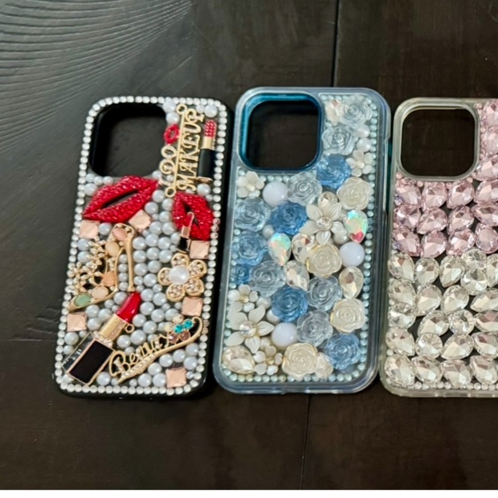 iPhone 15 pro max Decorative Phone Cases with Pearl and Gem Accents